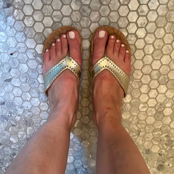 Jack Rogers Thelma Gold Leather and Cork Sole Comfort Flip Flop - Picture 8 of 8